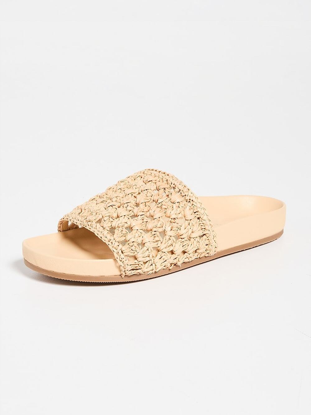 NIB Loeffler Randall Henri Crochet Raffia Slide Sandals Natural Size 7 EU 37.5